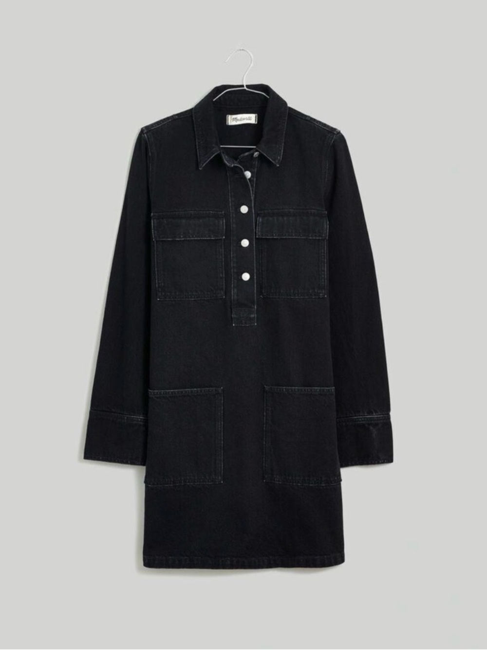 Madewell Charcoal Black Denim Button-Front shirtdress -Popover Mini Shirtdress